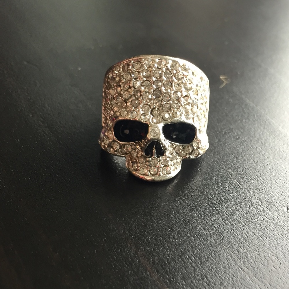Silver Crystal Skull Ring Size 7